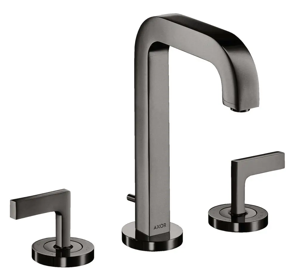 Dreiteilige Waschtischarmatur mit zwei Hebelgriffen und einem hohen, geraden Auslauf in Polished Black Chrome. Hersteller ist AXOR.